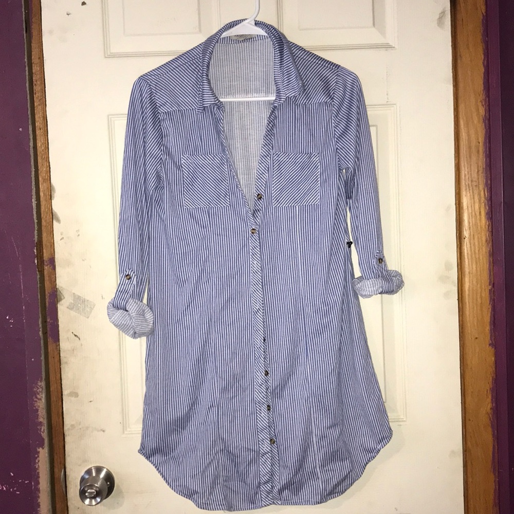 Blue & White Striped T-shirt Dress